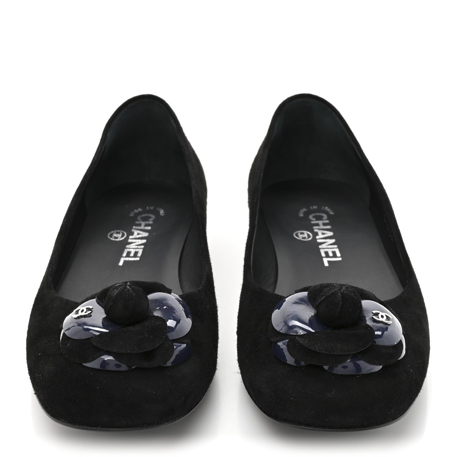 Chanel Suede Patent Camellia CC Ballerina Flat 37 Navy Black 3 of 10