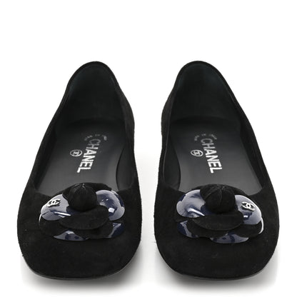 Chanel Suede Patent Camellia CC Ballerina Flat 37 Navy Black 3 of 10