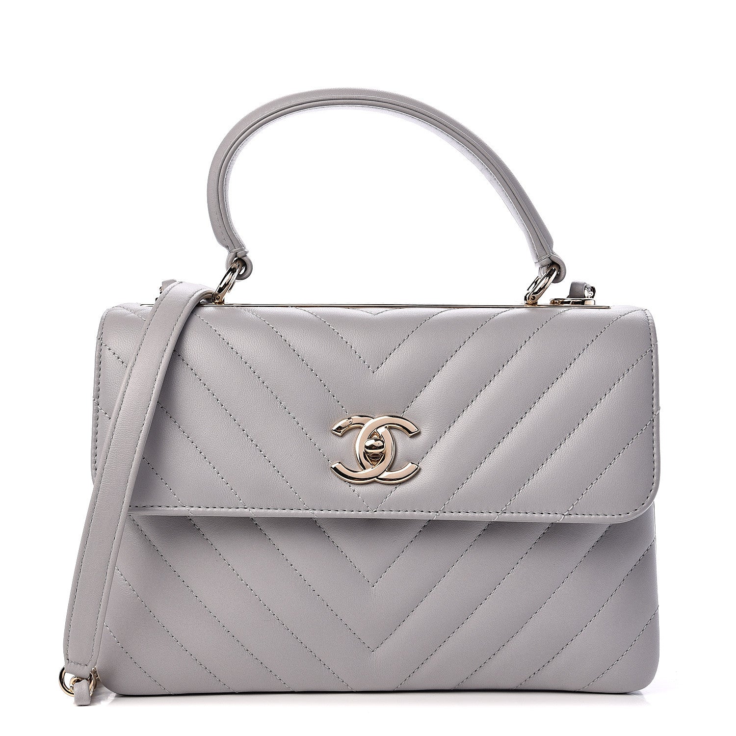 Chanel Lambskin Chevron Quilted Small Trendy CC Flap Dual Handle Bag Grey 1 of 9