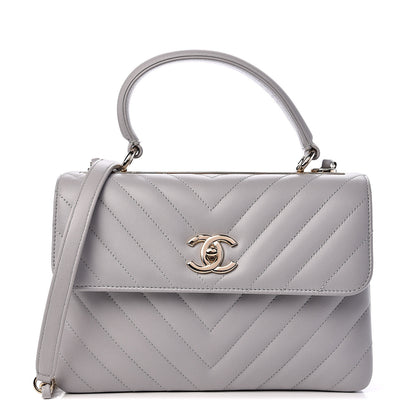 Chanel Lambskin Chevron Quilted Small Trendy CC Flap Dual Handle Bag Grey 1 of 9