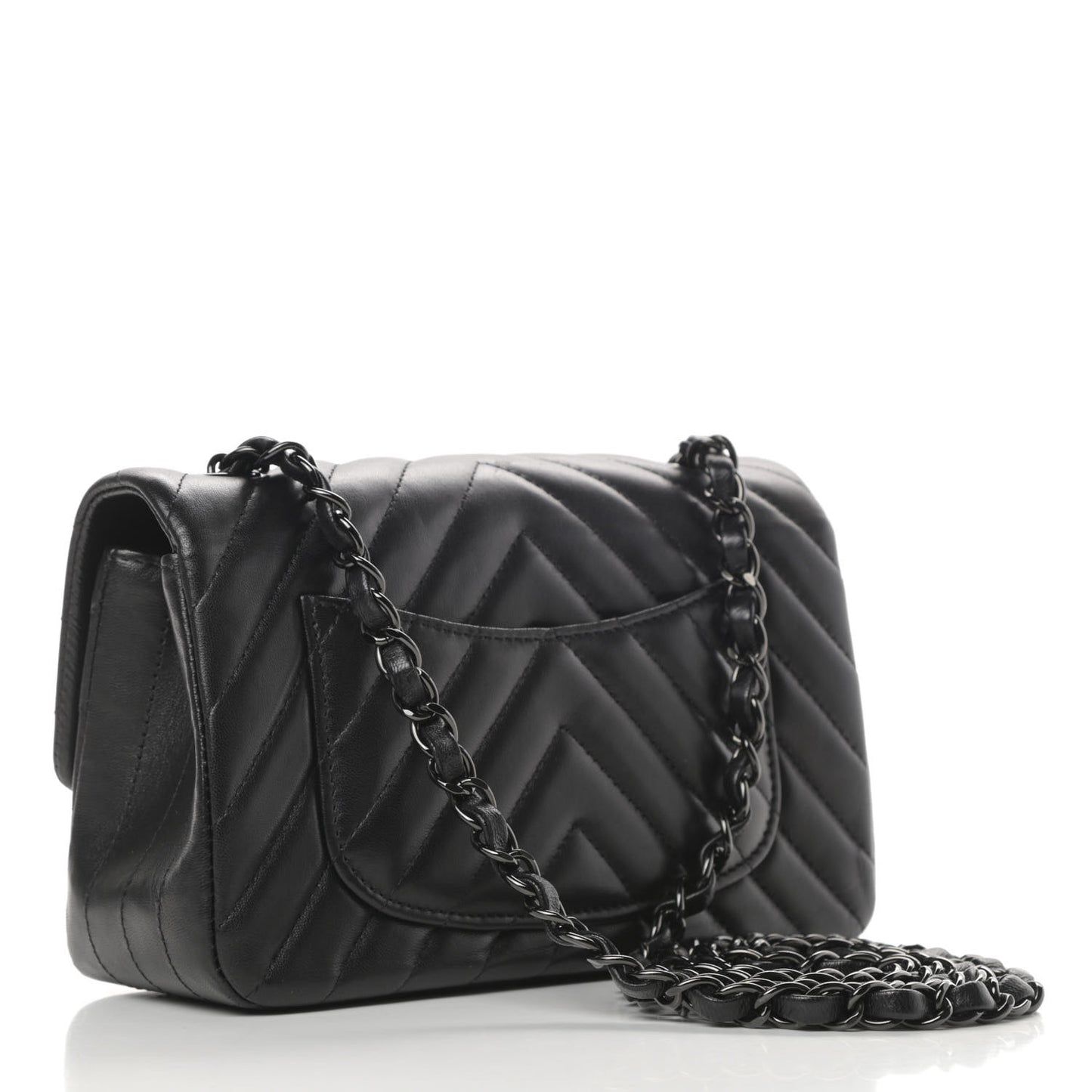 Lambskin Chevron Quilted Mini Rectangular Flap So Black