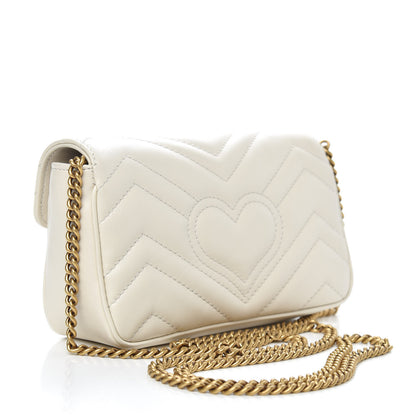 Gucci Calfskin Matelasse Super Mini GG Marmont Shoulder Bag White 3 of 11