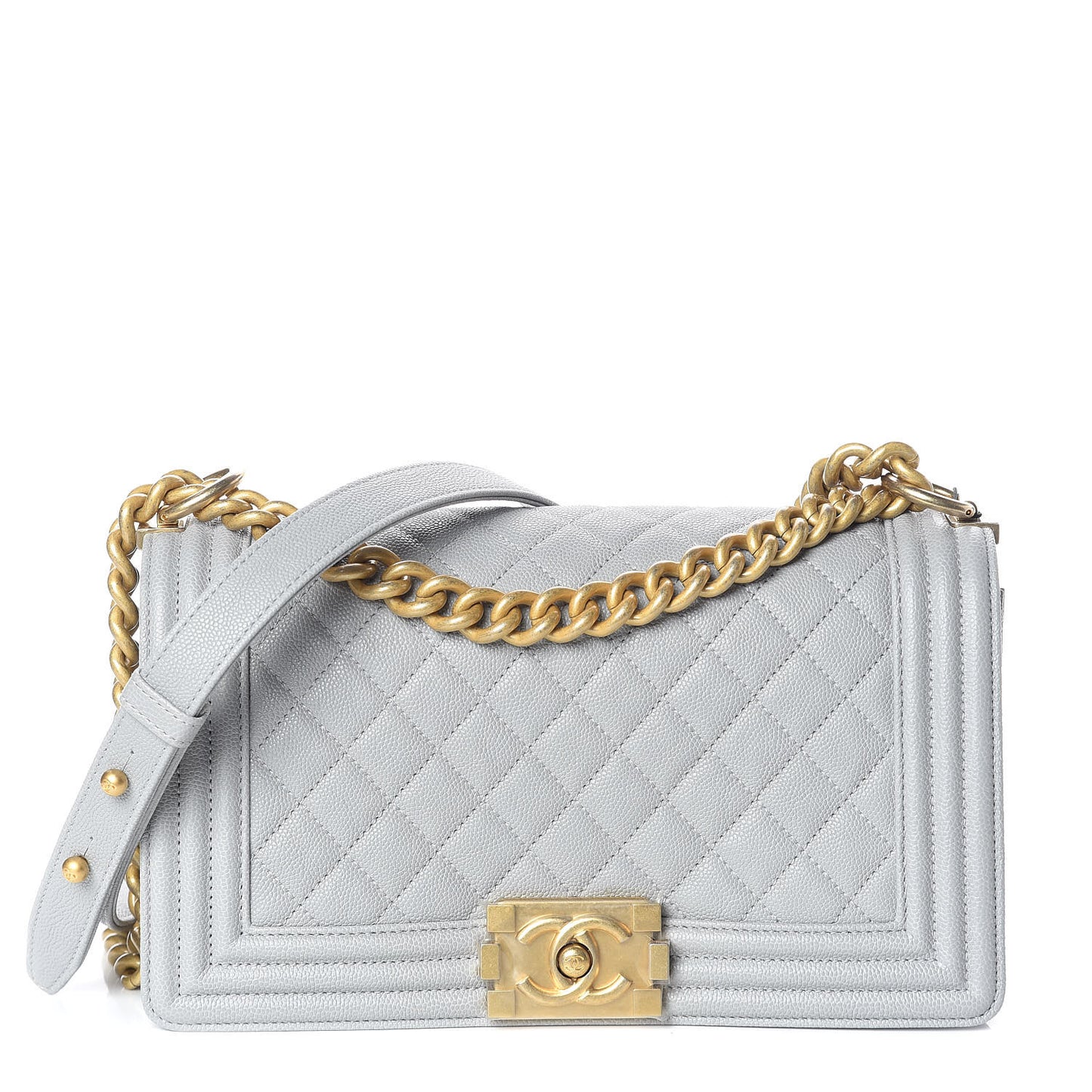 Caviar Quilted Medium Boy Flap Grey