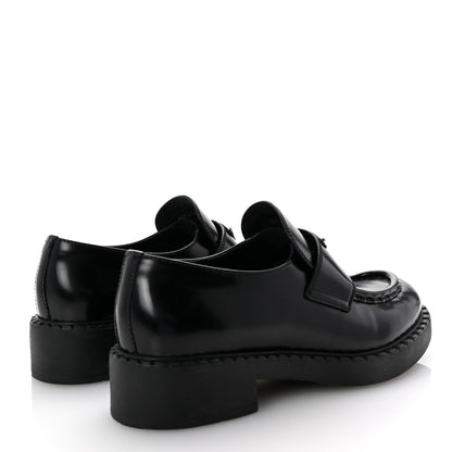 Prada Spazzolato Metal Triangle Logo 50mm Loafers 39 Black 5 of 10