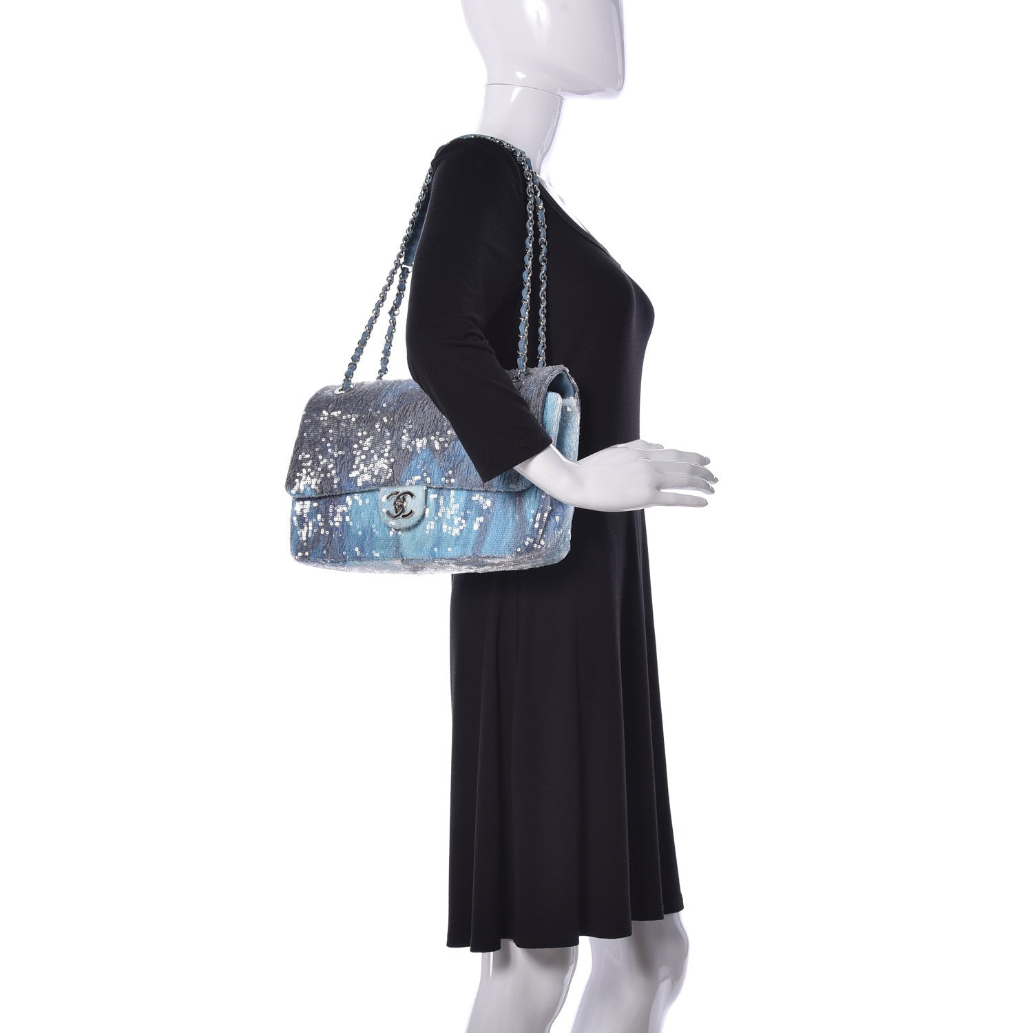 Chanel Sequin Large Waterfall Flap Light Blue 3 of 10