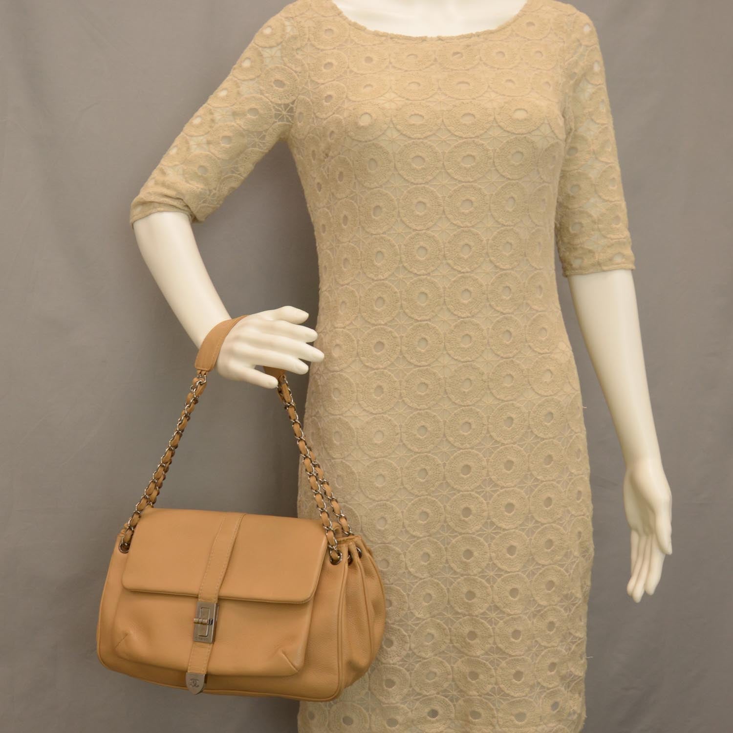 Chanel Caviar Mademoiselle Lock Accordion Flap Beige 2 of 9