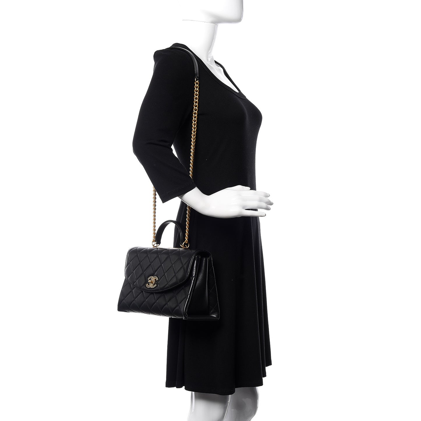 Lambskin Quilted Large Trendy Spirit Top Handle Bag Black
