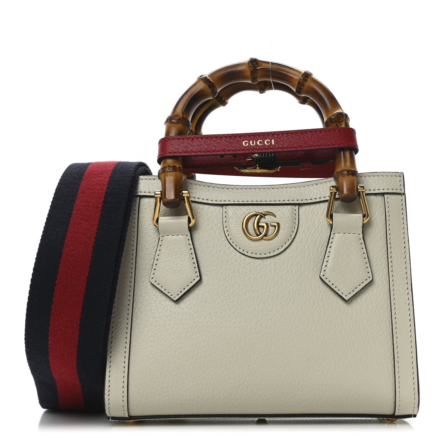 Textured Dollar Calfskin Web Mini Diana Tote Bag Mystic White
