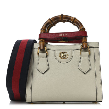 Gucci Textured Dollar Calfskin Web Mini Diana Tote Bag Mystic White 1 of 10