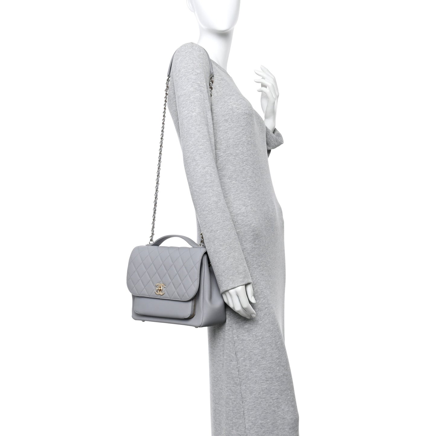 Caviar Quilted Large Business Affinity Flap Grey
