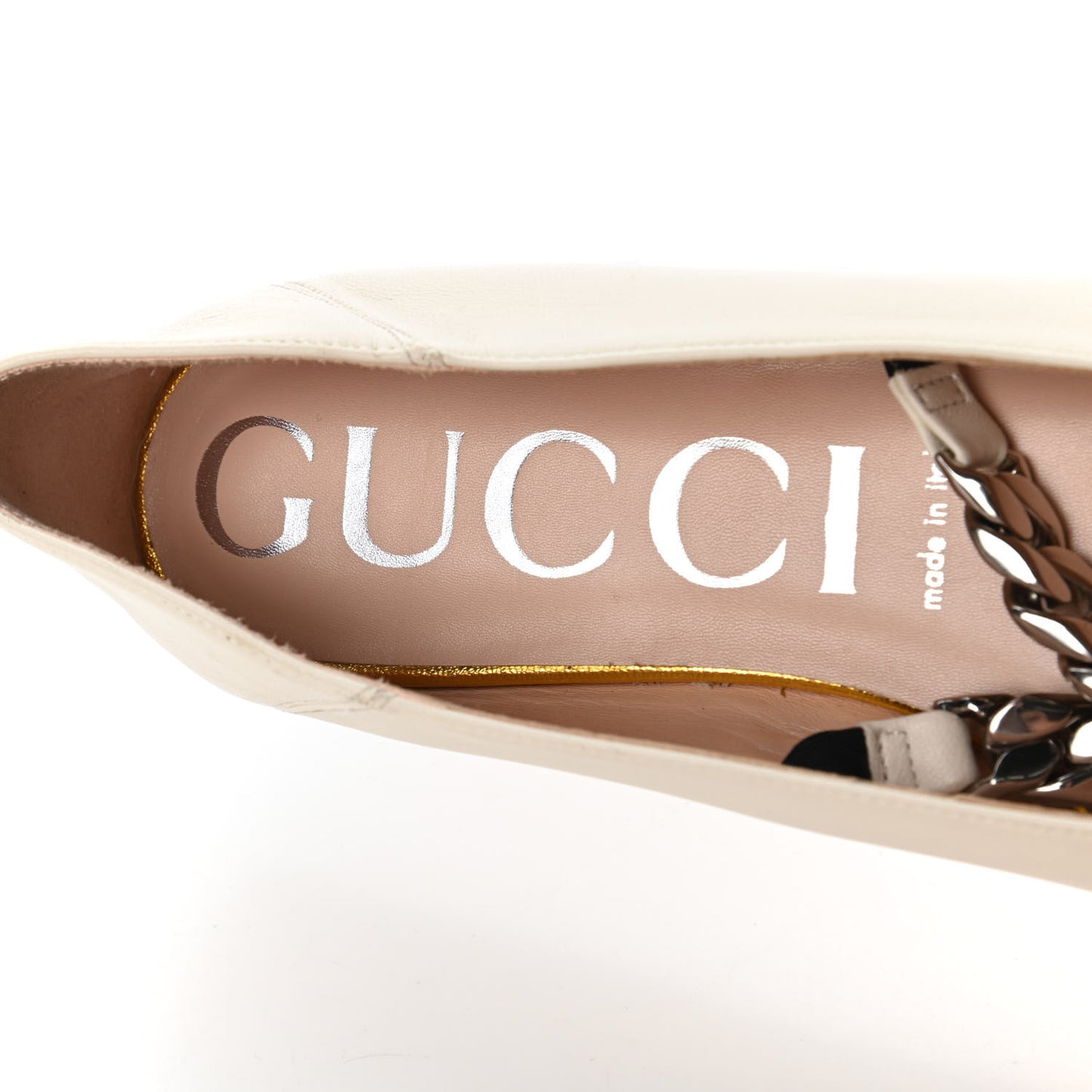 Nappa Lumiere Deva Horsebit Chain Embellished Flats 38.5 Dusty White