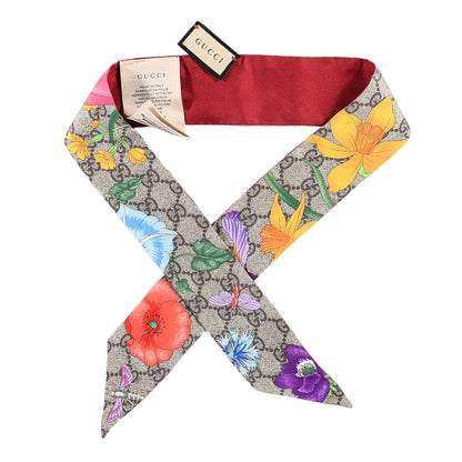 Gucci Silk Twill GG Monogram Special Flory Neck Bow Scarf Beige Red 1 of 6