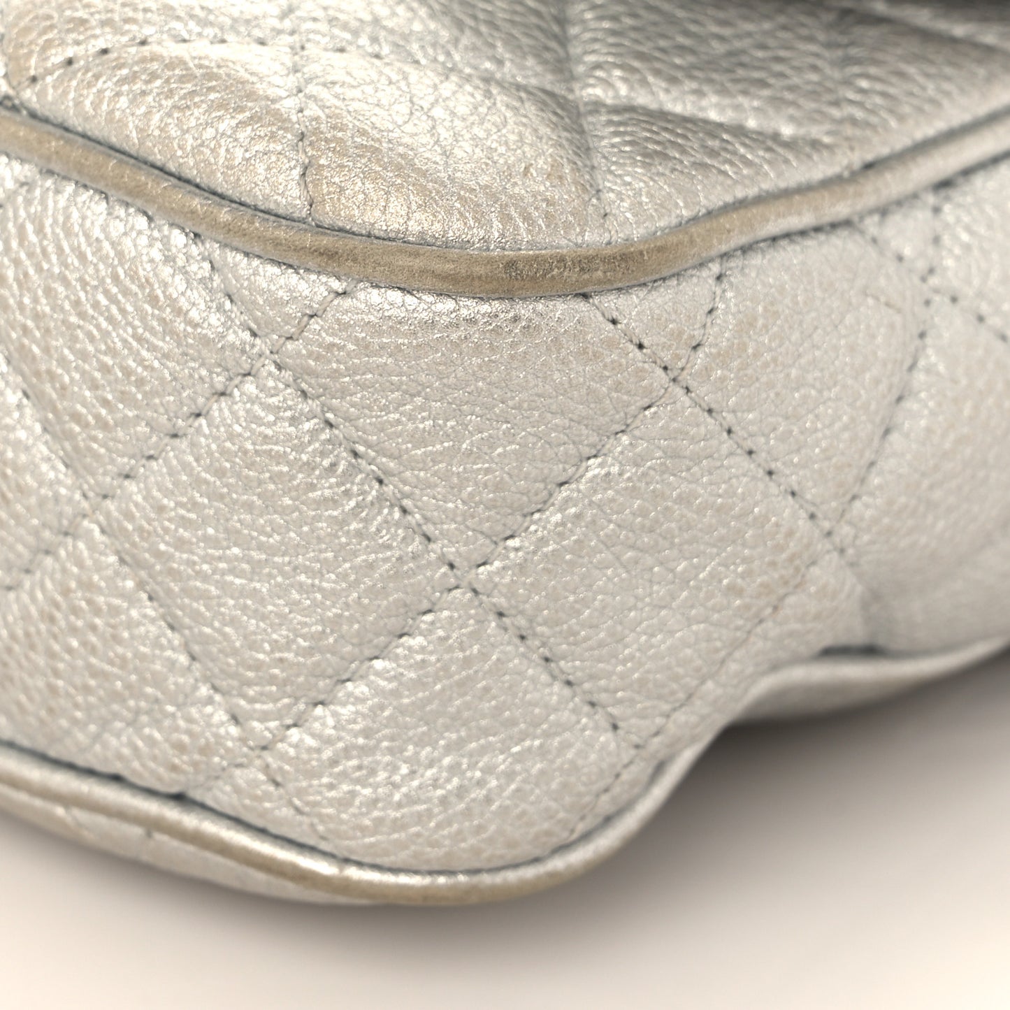 Metallic Grained Calfskin Quilted Small Casual Rock Flap Silver
