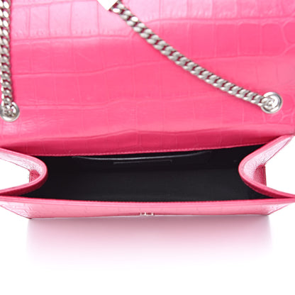 Saint Laurent Calfskin Crocodile Embossed Medium Classic Monogram Kate Tassel Satchel Fuchsia 5 of 15