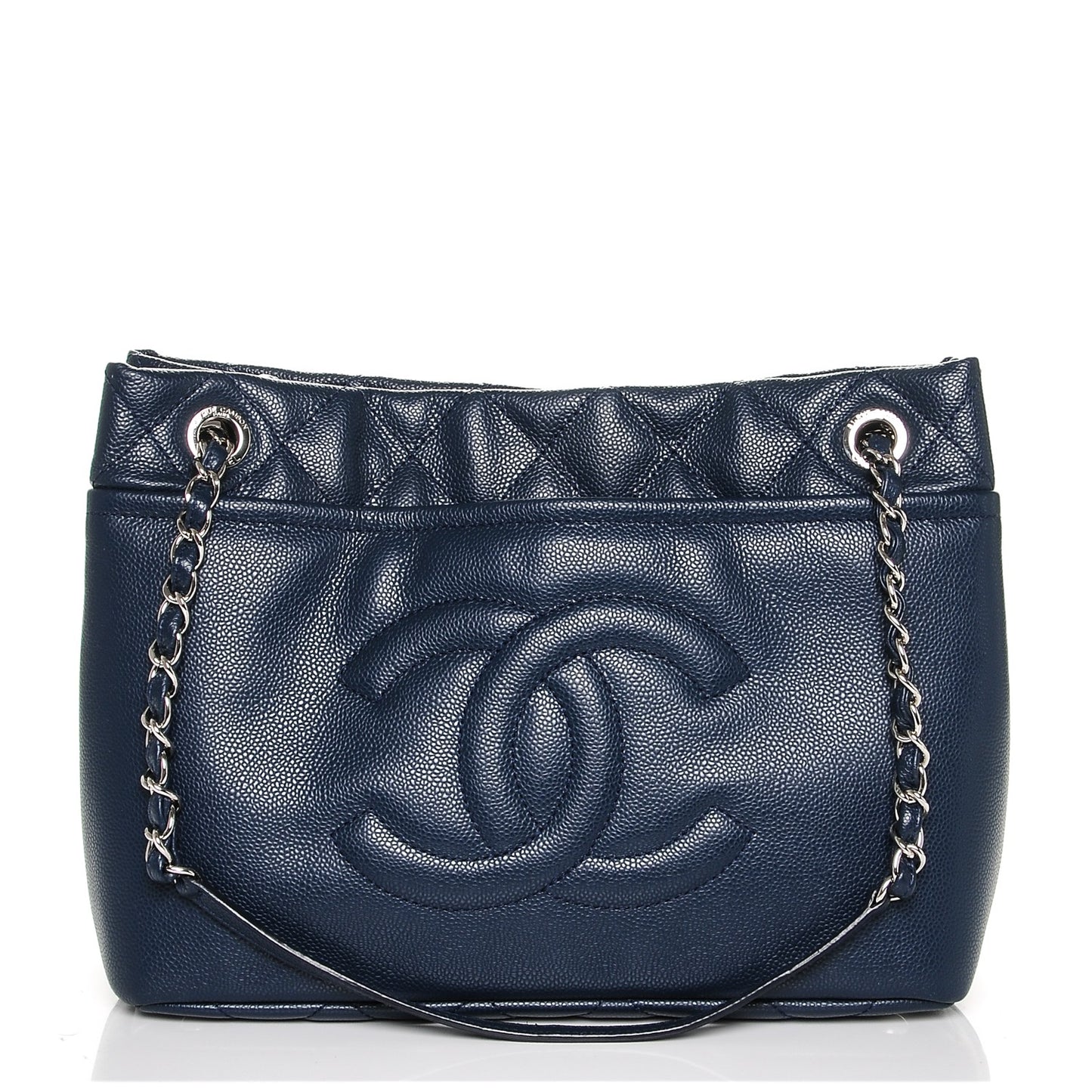 Caviar Quilted Timeless CC Soft Tote Navy Blue