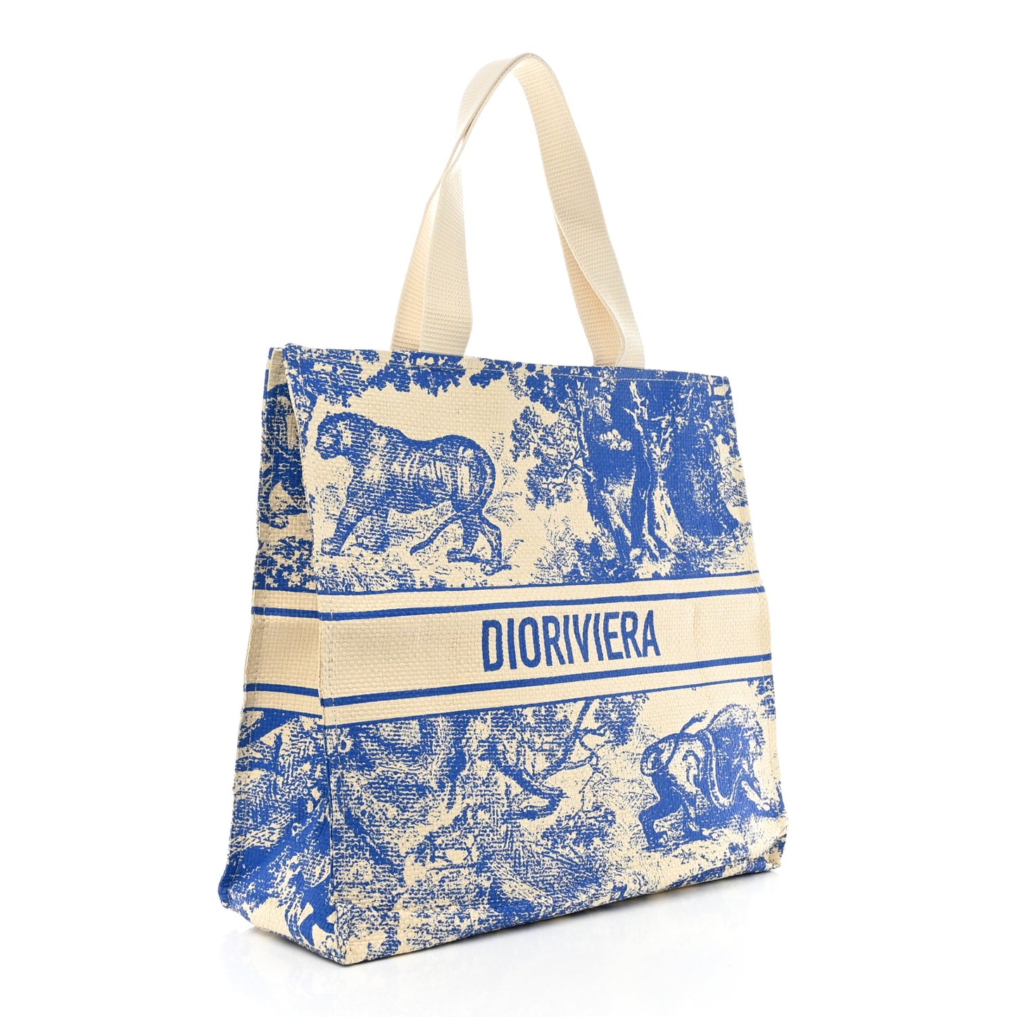 CHRISTIAN DIOR Straw Dioriviera Tote Blue