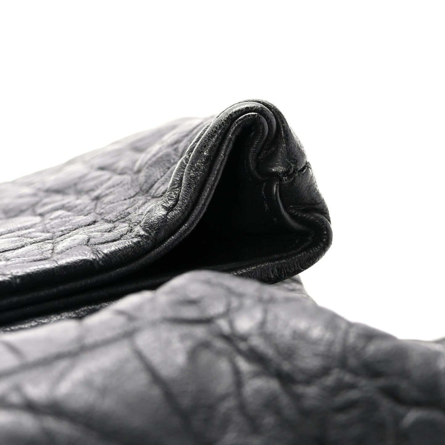 Calfskin Crocodile Embossed Medium West Hollywood Monogram Fold-Over Black