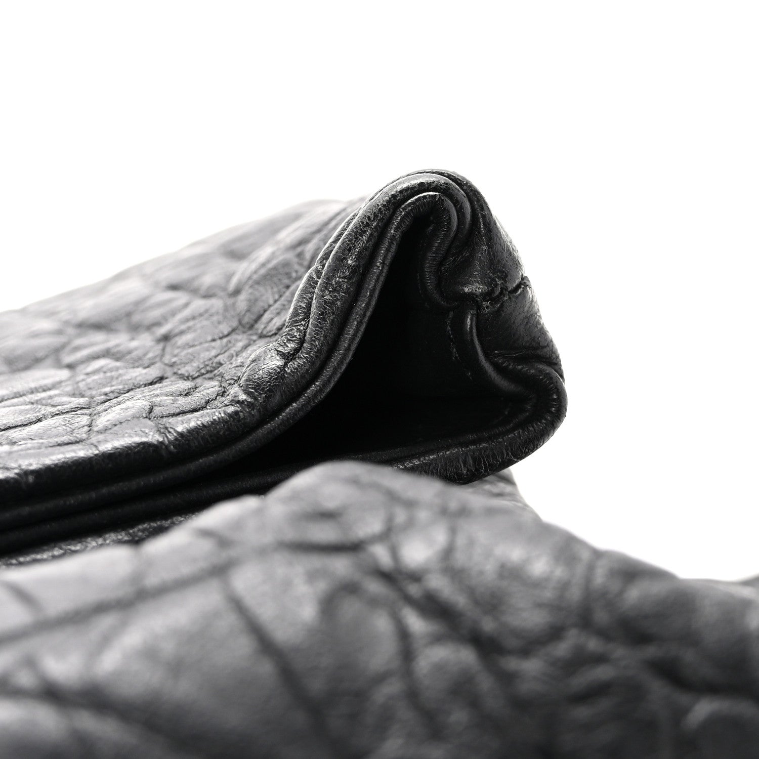 Saint Laurent Calfskin Crocodile Embossed Medium West Hollywood Monogram Fold-Over Black 11 of 13