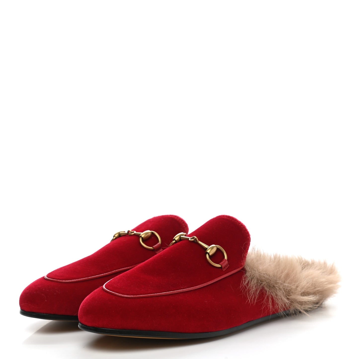 Velvet Fur Womens Princetown Slippers 37.5 Hibiscus Red