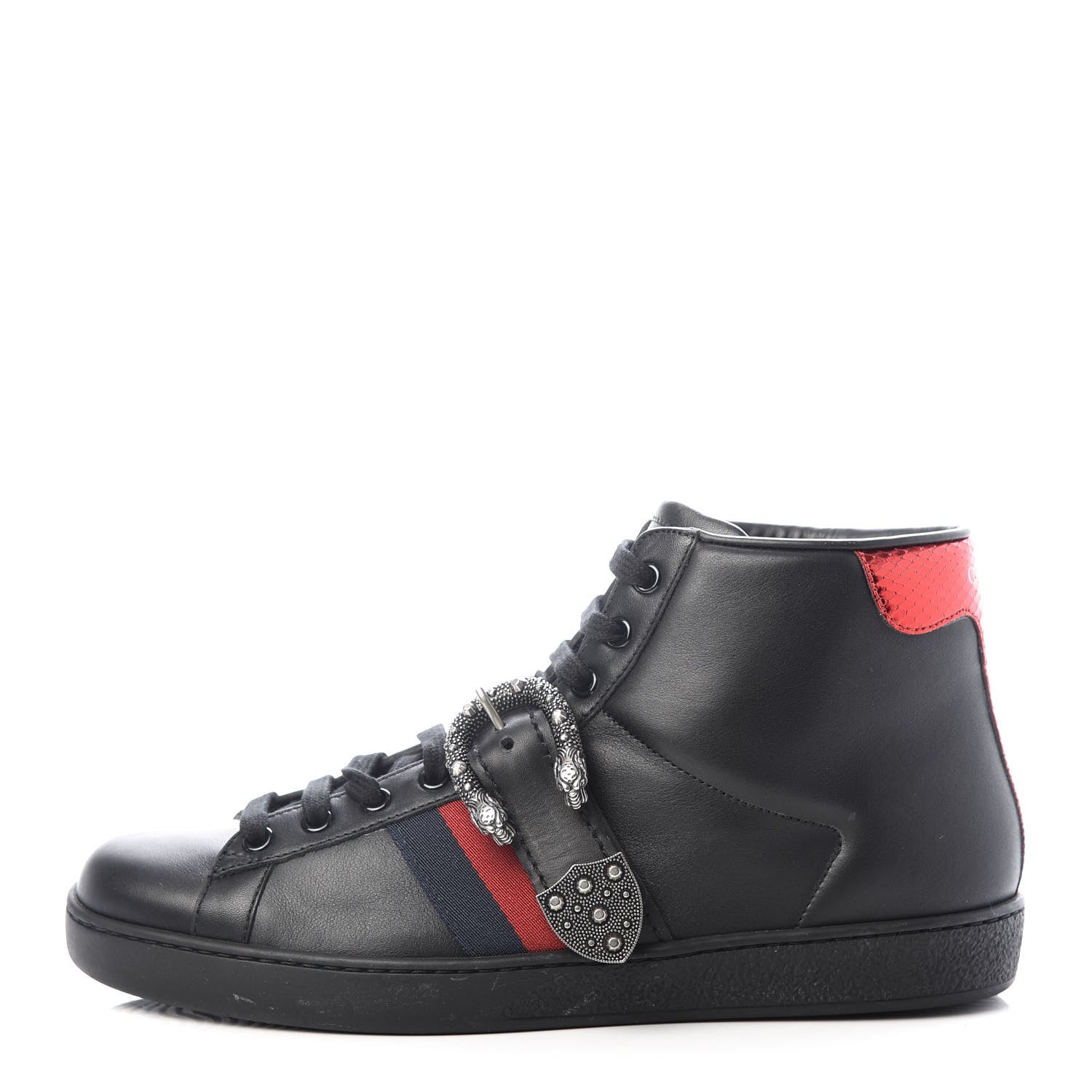 Gucci Calfskin Ayers Web Mens Dionysus High Top Sneakers 8.5 Black 1 of 10