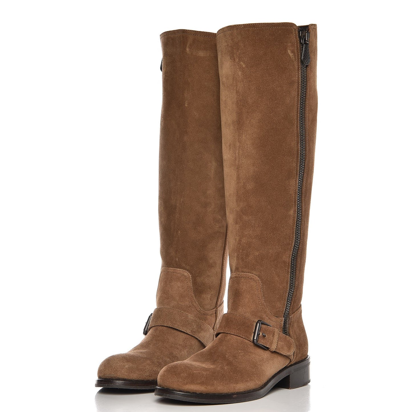Suede Zip Knee High Boots 38 Natural
