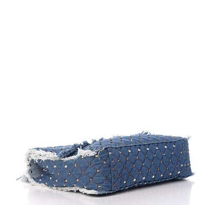 Valentino Garavani Denim Fringe Maxi Rockstud Spike Shoulder Bag Blue 3 of 8