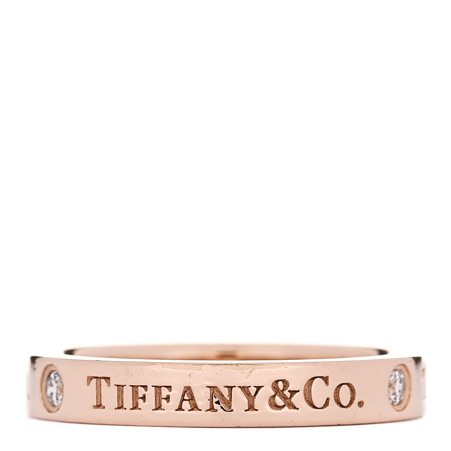 Tiffany 18K Rose Gold Diamond Logo Band Ring 50 5.5 3 of 4