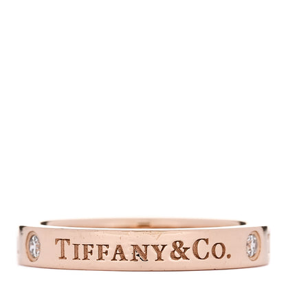 Tiffany 18K Rose Gold Diamond Logo Band Ring 50 5.5 3 of 4