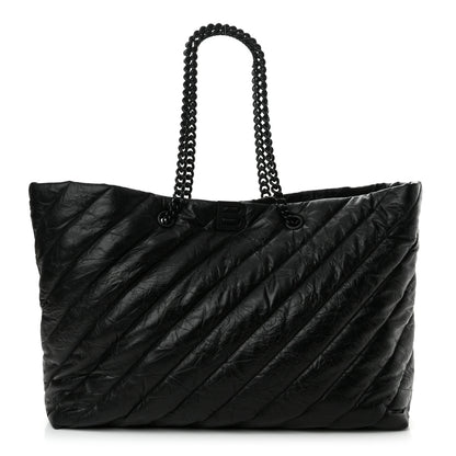 Balenciaga Crushed Calfskin Quilted Matte Black Hardware Large Crush Carry All Tote Bag Black 1 of 10