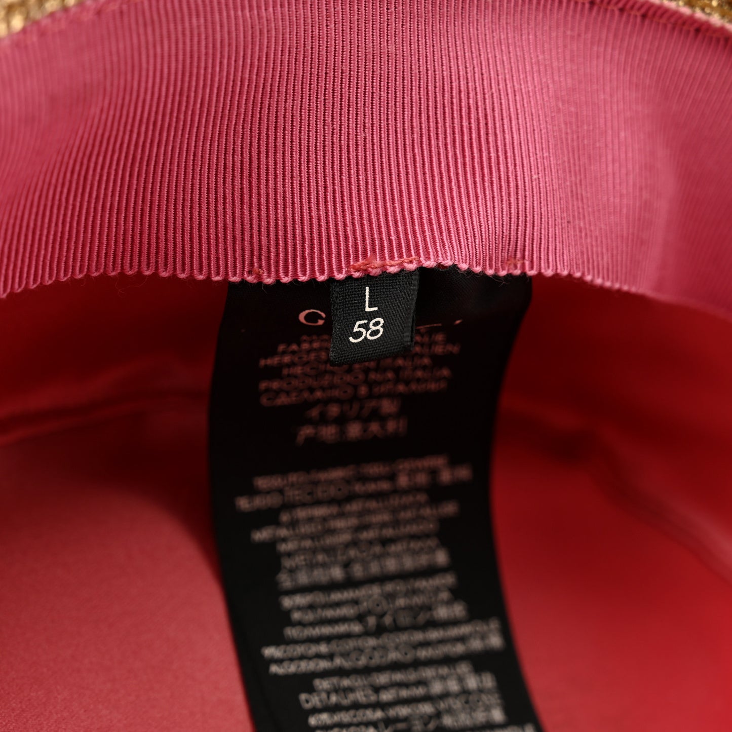 Glittered Straw Grosgrain Wide Brim Hat L Gold Black