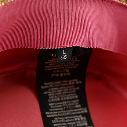 Gucci Glittered Straw Grosgrain Wide Brim Hat L Gold Black 8 of 10