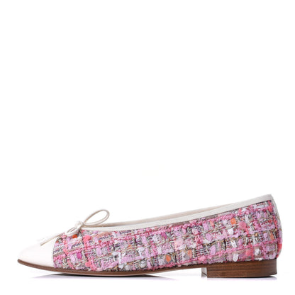 Chanel Tweed Calfskin Cap Toe Ballerina Flats 38 Pink 1 of 10