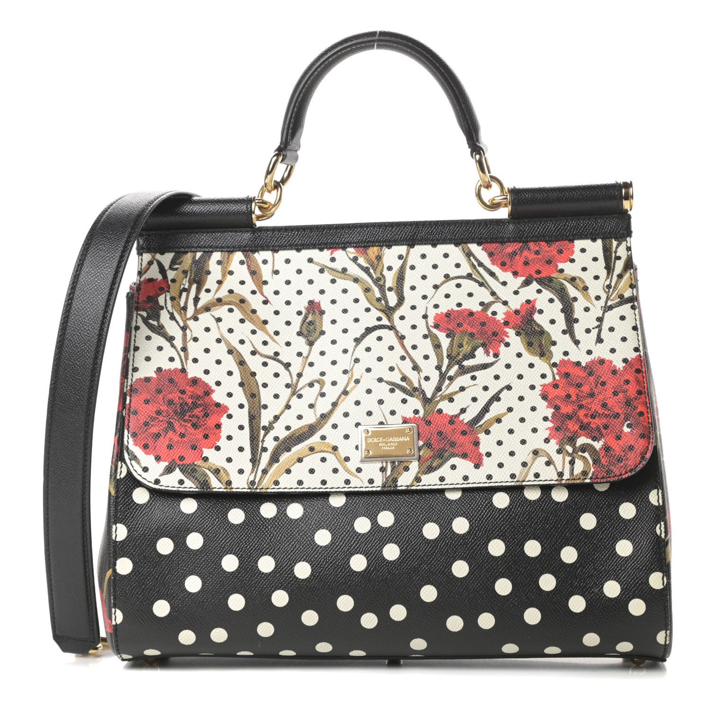Dauphine Polka Dot Floral Print Medium Miss Sicily Satchel Black