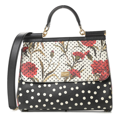 Dolce & Gabbana Dauphine Polka Dot Floral Print Medium Miss Sicily Satchel Black 1 of 13