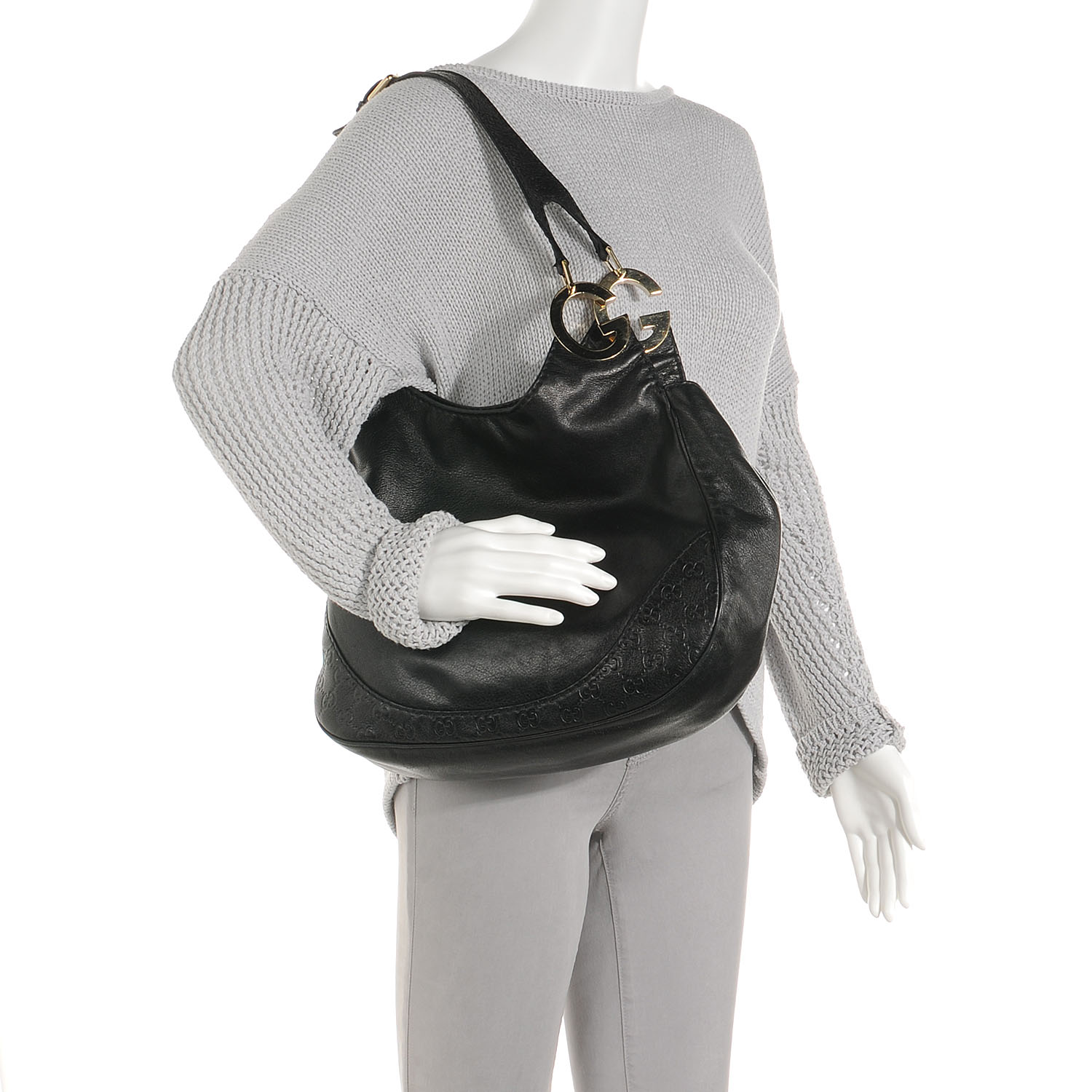 Gucci Leather Guccissima Medium Charlotte Hobo Black 2 of 7