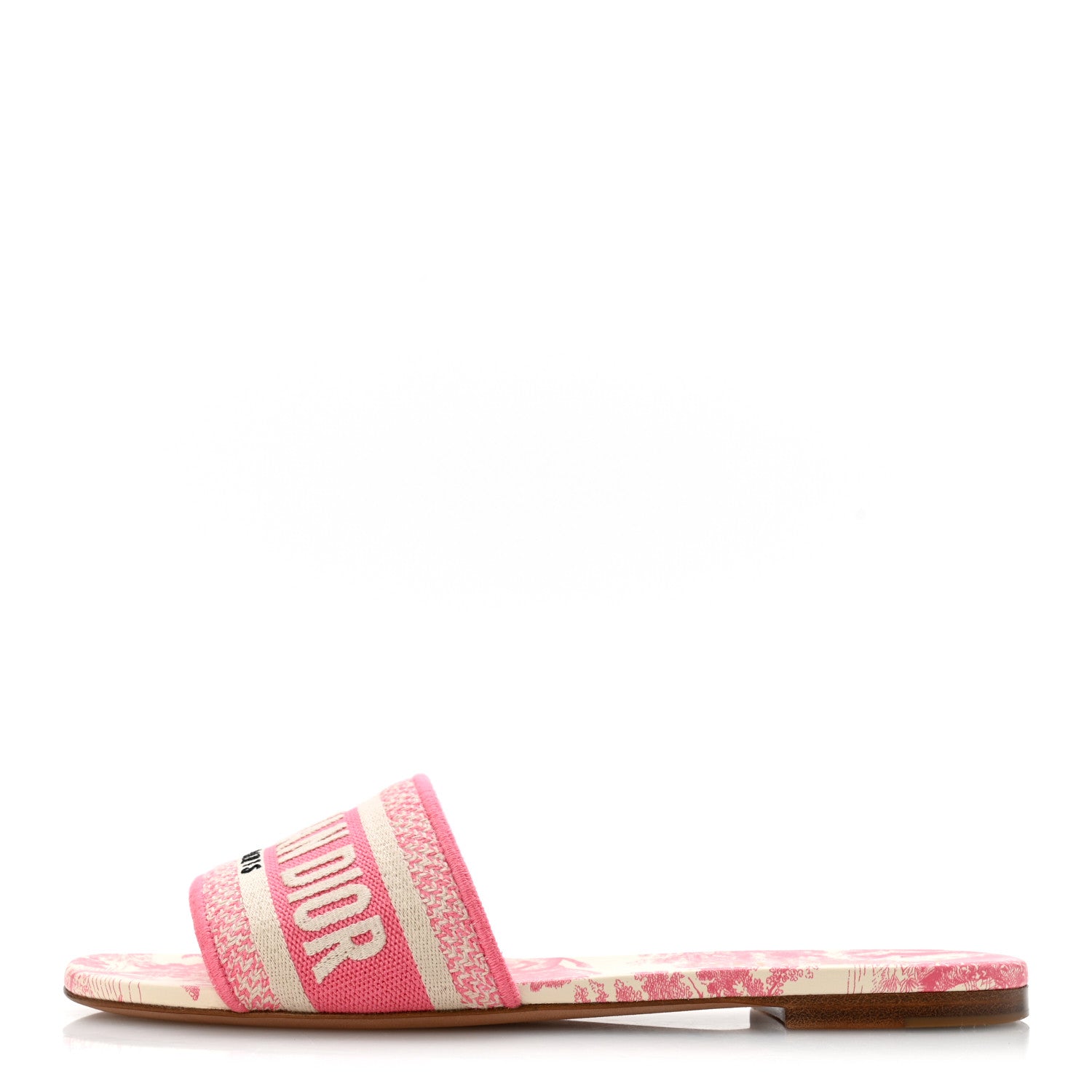 Christian Dior Canvas Toile de Jouy Embroidered Dway Flat Slide Sandals 37 Off White Pink 1 of 9