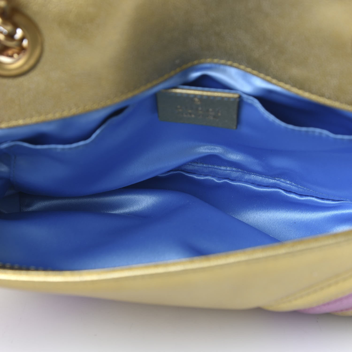 Gucci Metallic Calfskin Matelasse Mini GG Marmont Shoulder Bag Gold Pink 5 of 10