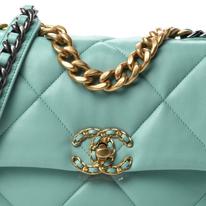 Chanel Shiny Lambskin Quilted Medium Chanel 19 Flap Light Blue 10 of 10