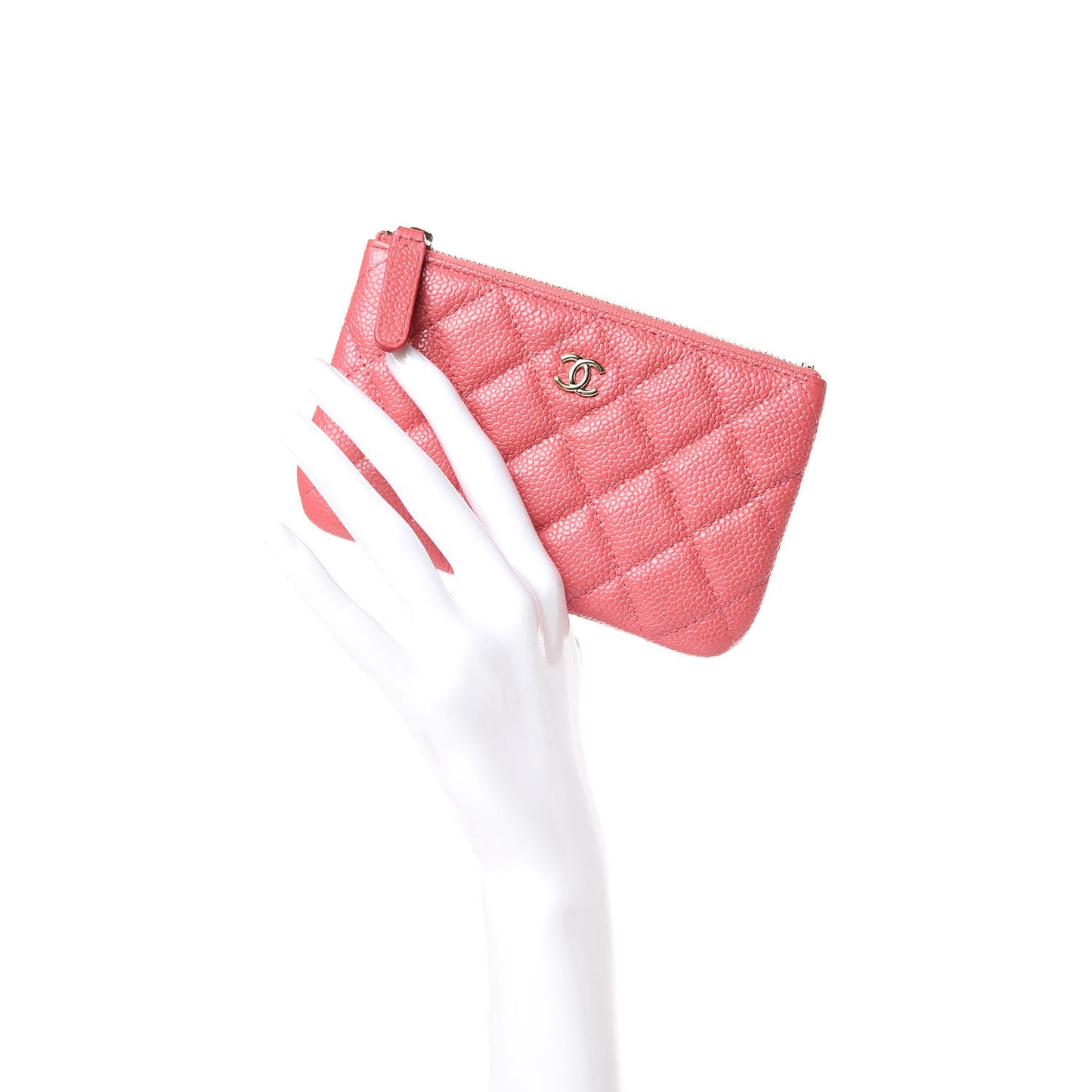 Iridescent Caviar Quilted Small Cosmetic Case Pink