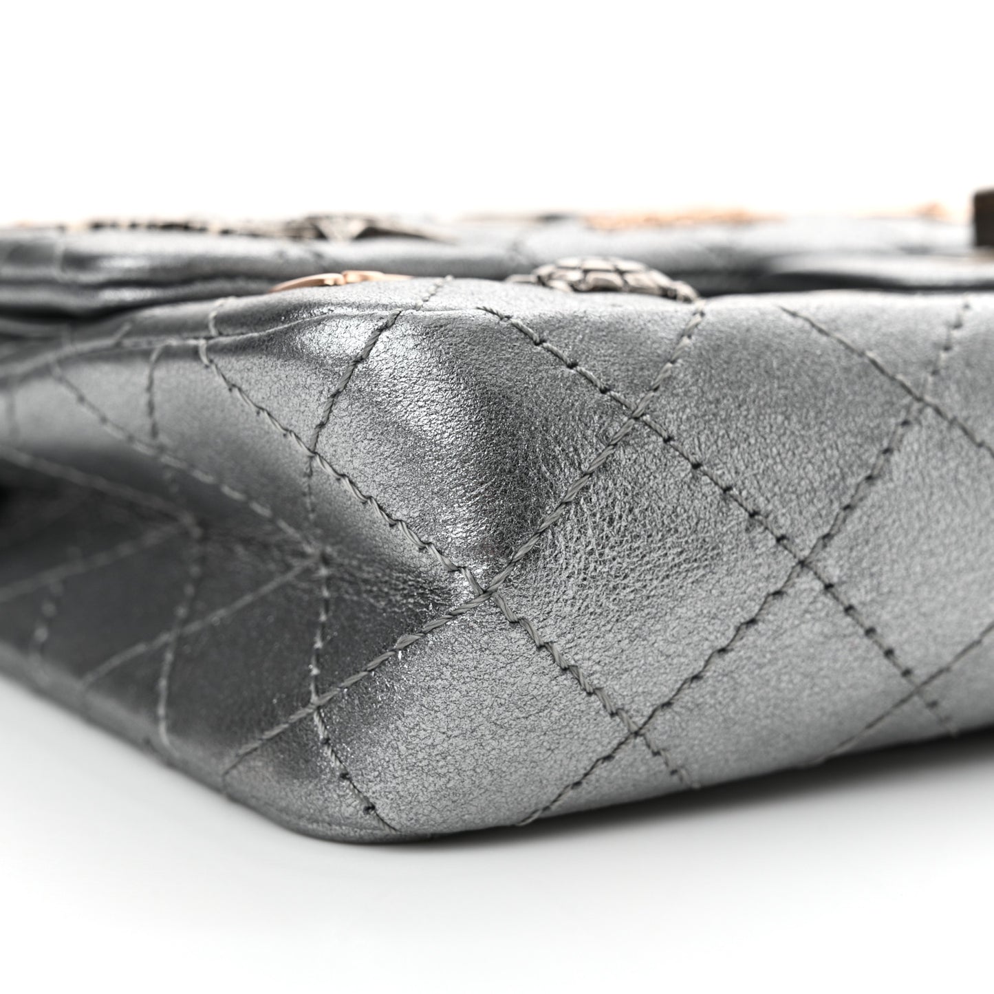 Metallic Calfskin Quilted Lucky Charms 2.55 Reissue 225 Flap Dark Silver