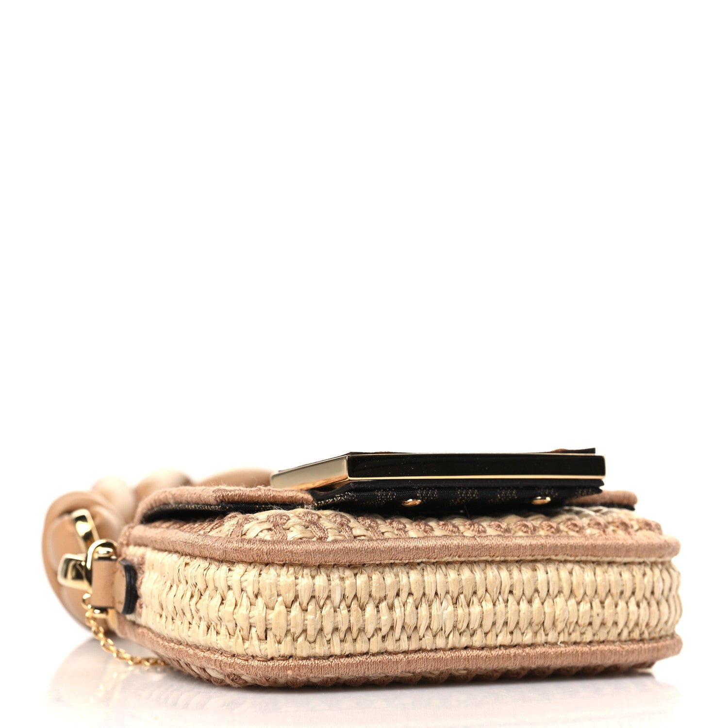 Fendi Straw Shiny Nappa Woven Nano Baguette Maxi Handle Charm Natural Miele 4 of 10