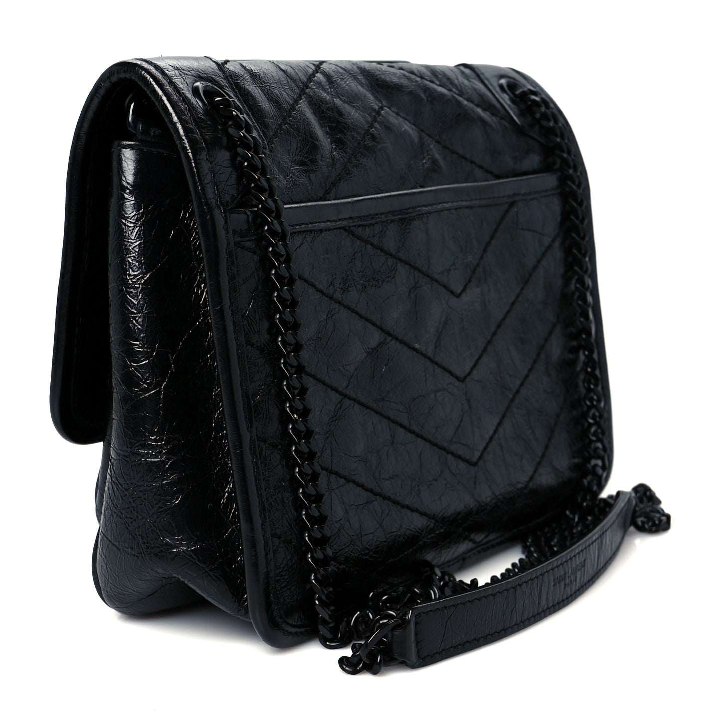 Crinkled Calfskin Matelasse Monogram Baby Niki Chain Satchel Black