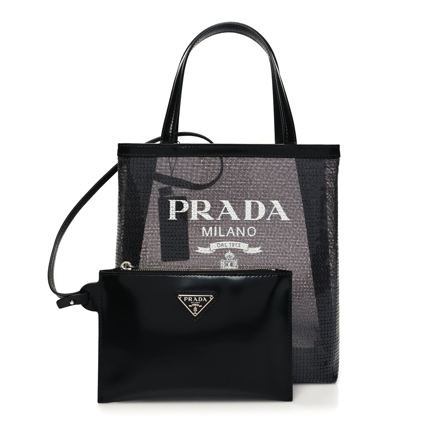 Sequin Mesh Small Tote Bag Black