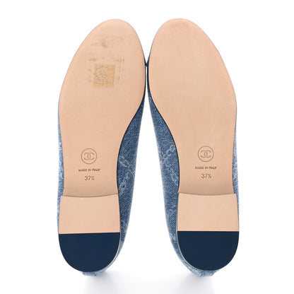 Chanel Denim Printed Cap Toe Ballerina Flats 37.5 Blue 5 of 9