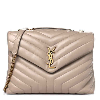 Saint Laurent Calfskin Y Quilted Monogram Medium Loulou Chain Satchel Dark Beige 1 of 11