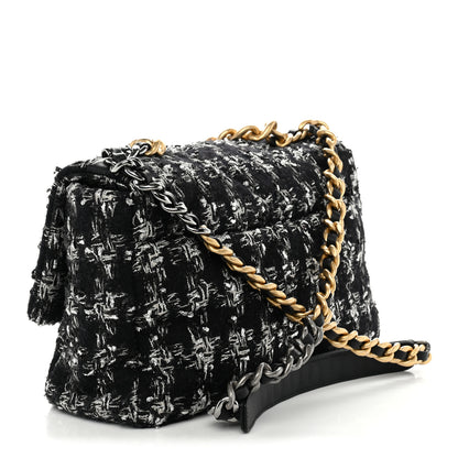 Chanel Tweed Quilted Large Chanel 19 Flap Black Silver Ecru 3 of 11