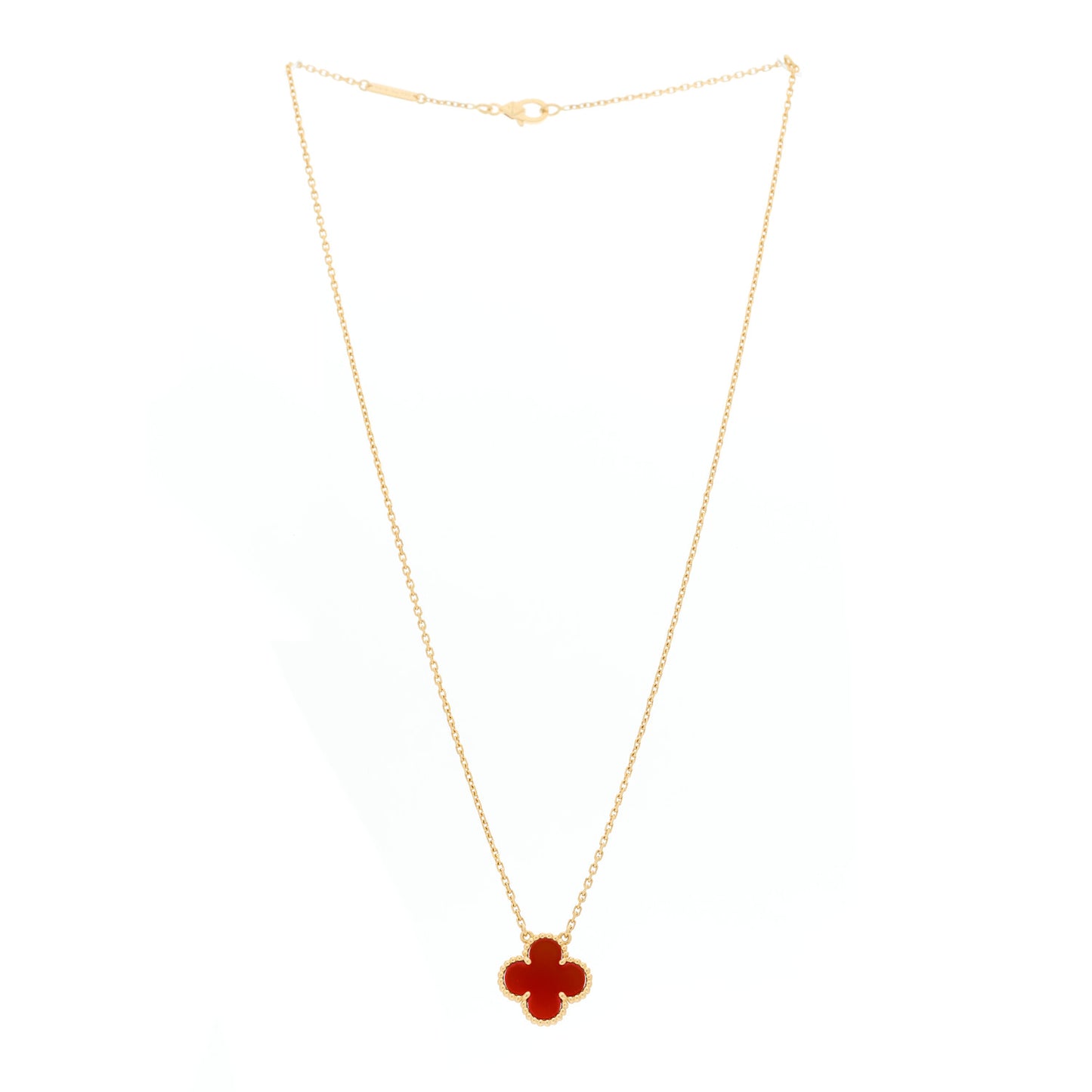 18K Yellow Gold Carnelian Vintage Alhambra Pendant Necklace