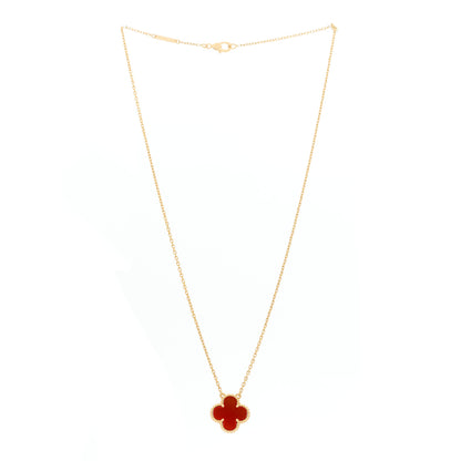 Van Cleef & Arpels 18K Yellow Gold Carnelian Vintage Alhambra Pendant Necklace 3 of 4