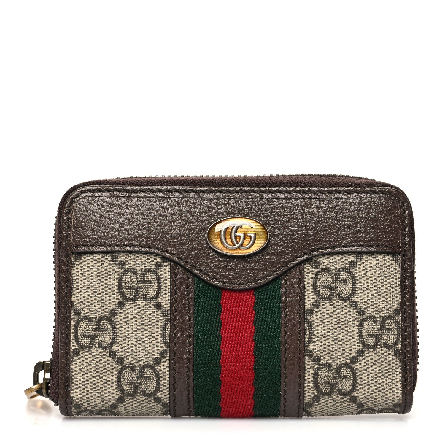 Gucci GG Supreme Web Ophidia Zip Around Card Case Brown 1 of 8