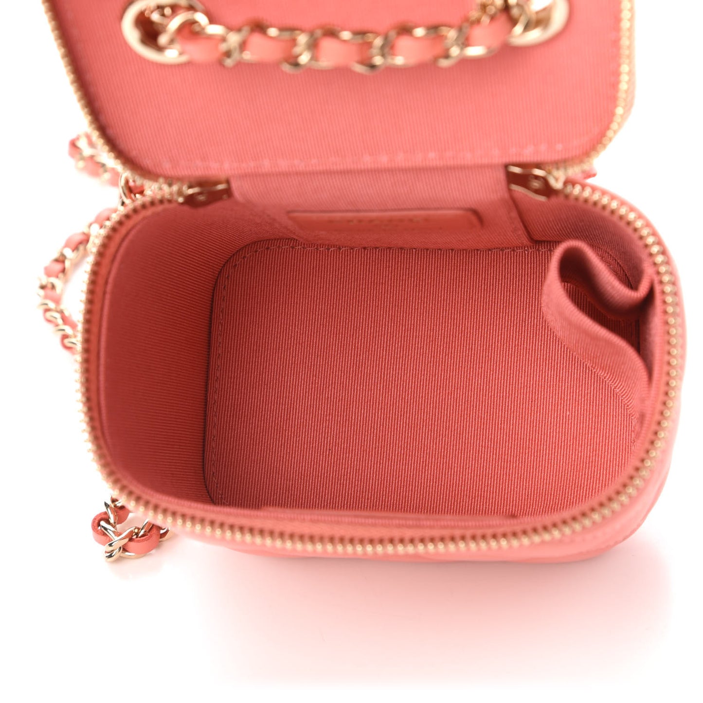 Lambskin Quilted Mini Vanity Case With Chain Coral